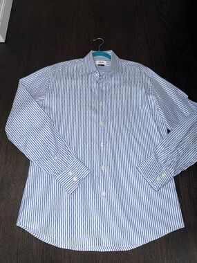 Versace Collection Blue & White Striped Spread-Collar Dress Shirt - size 16.5 42